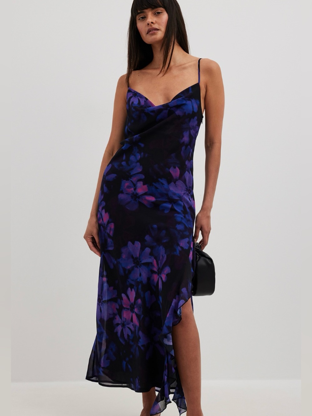 Floral Slip Midi Dress in Purple and Blue